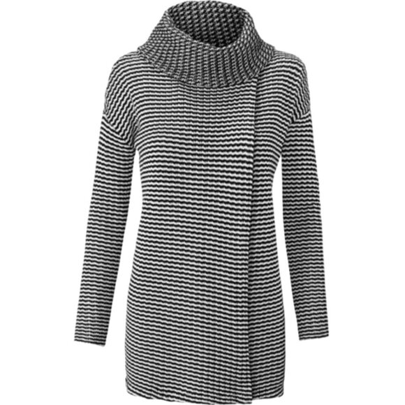 Cabi Sweater Womens Size XXS Black & White Stripe Split Front & Back Turtle Neck - Picture 4 of 16